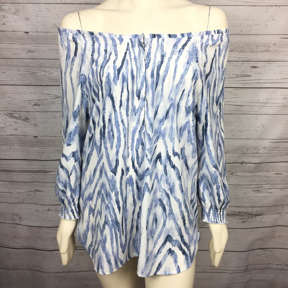 CHICO'S Watercolor Smocked Boho Blouse Top 1 or M